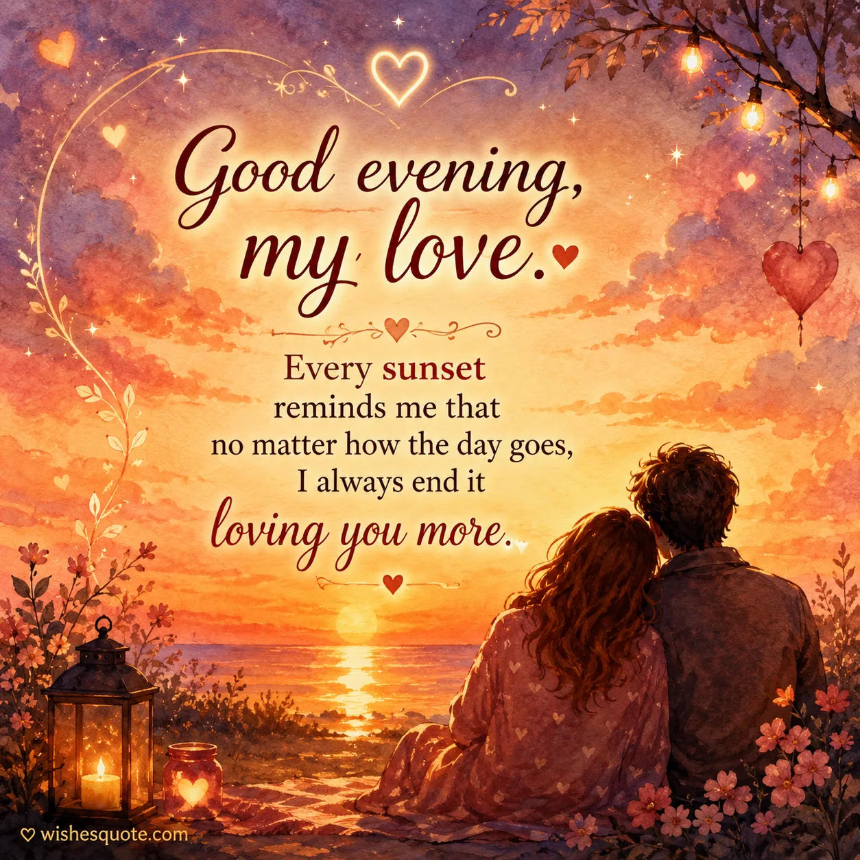 Romantic golden evening love message for wife