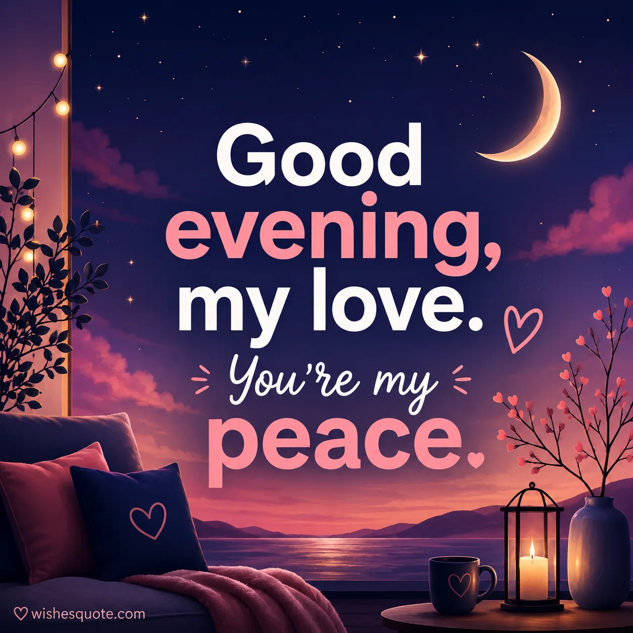 Short romantic good evening text illustration