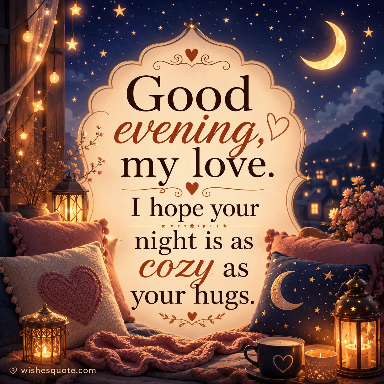 Warm cozy good evening wishes illustration